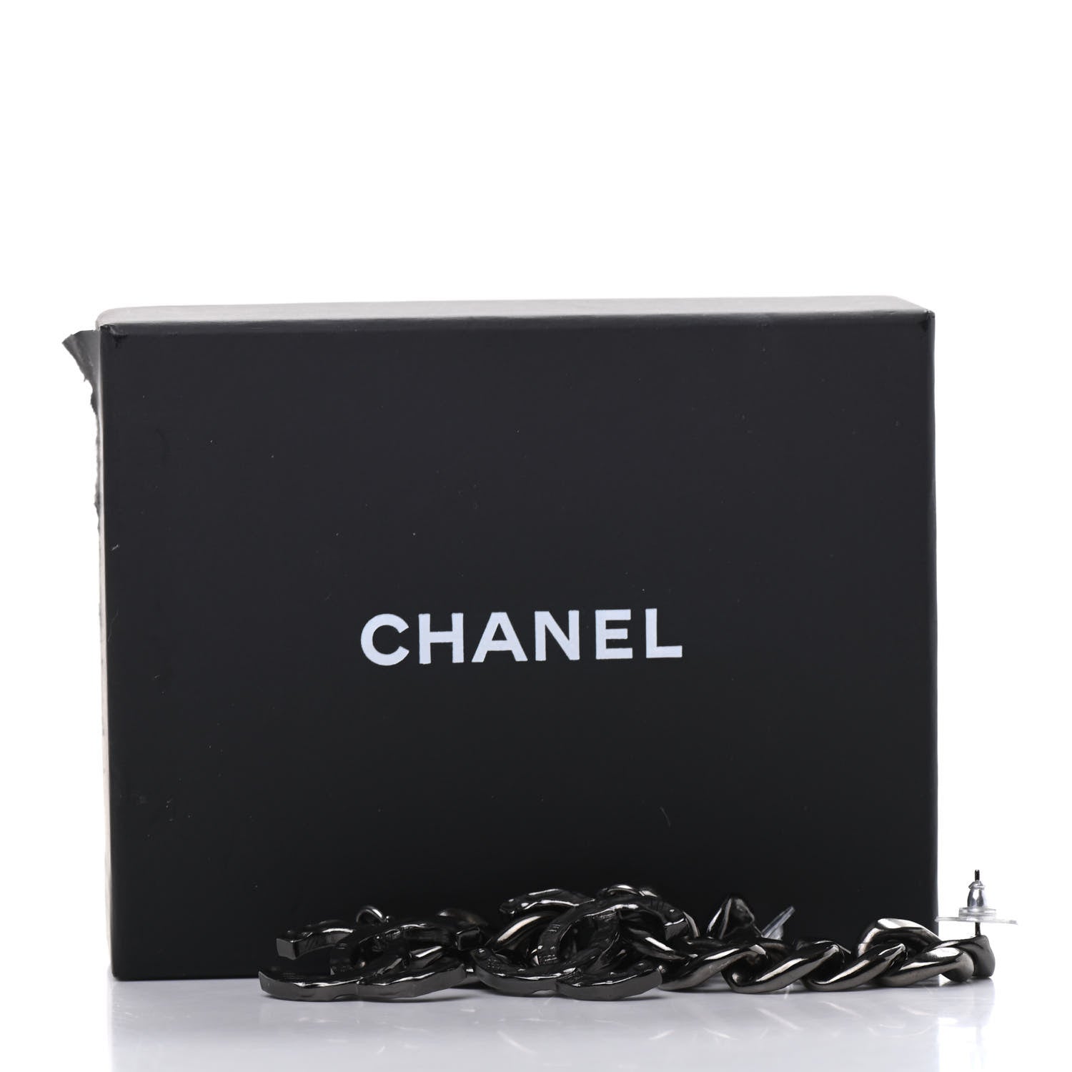 Chanel Metal CC Pick Drop Earrings Ruthenium 5 of 5