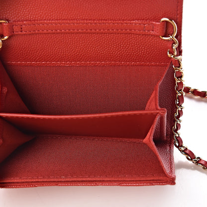 Chanel Caviar Quilted Flap Card Holder On Chain Red 5 of 8