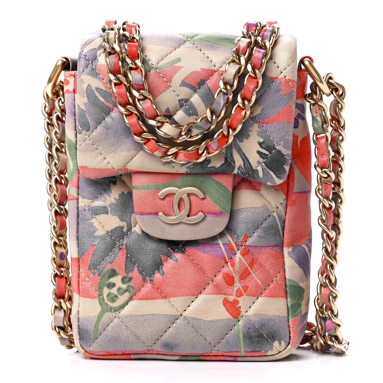 Chanel Lambskin Floral Printed Quilted Phone Holder Multicolor 1 of 12