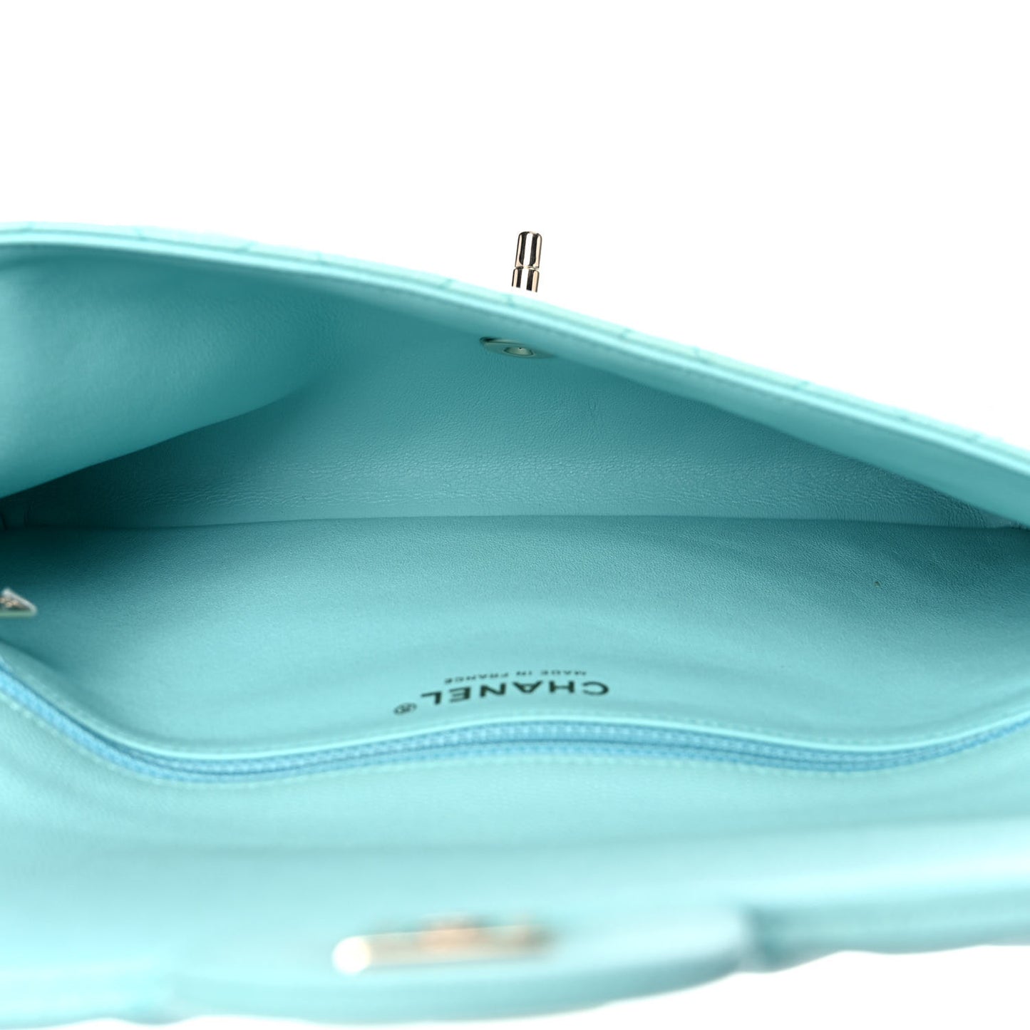 Caviar Quilted Flap Clutch Light Blue