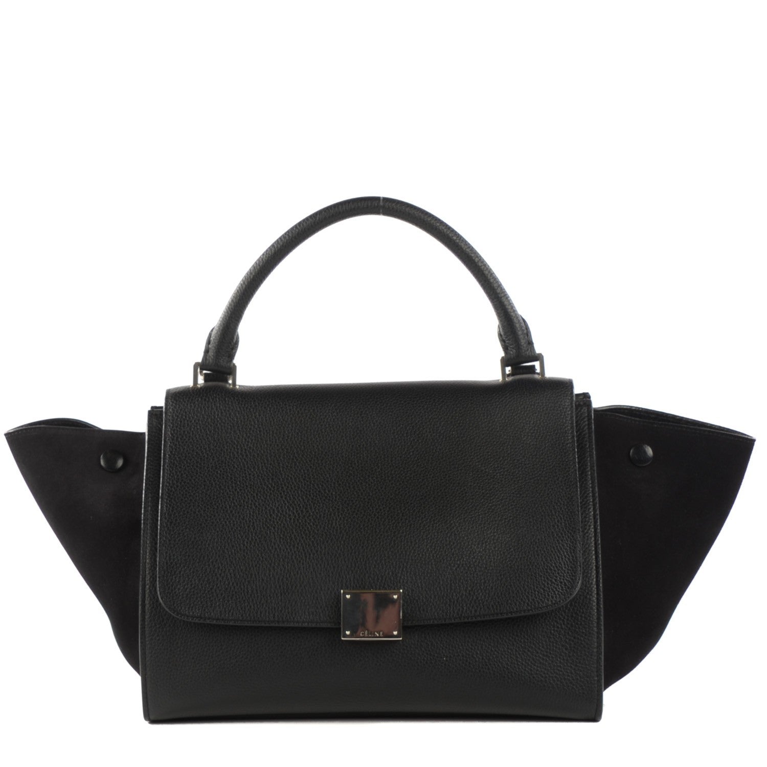 Celine Drummed Calfskin Suede Small Trapeze Black 1 of 7