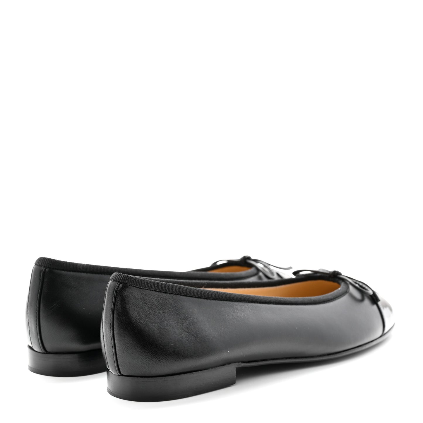 Lambskin Patent CC Cap Toe Ballerina Flats 37.5 Black