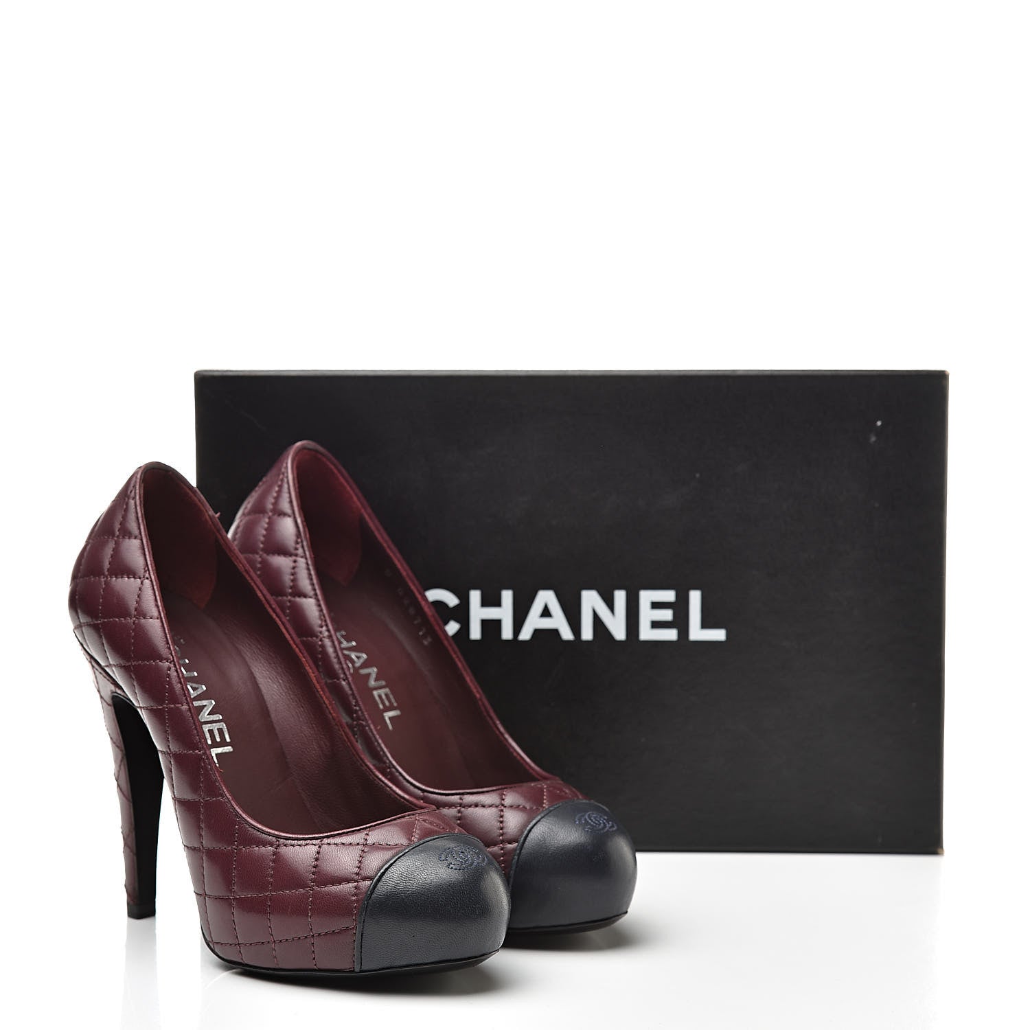 Chanel Lambskin Quilted CC Cap Toe Pumps 35 Burgundy 14 of 14