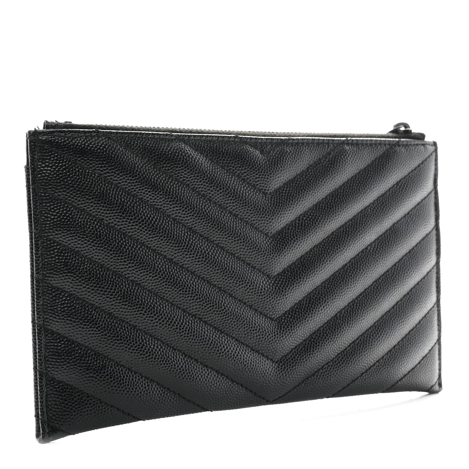 Saint Laurent Grain De Poudre Chevron Monogram Monochrome Bill Pouch Black 3 of 8