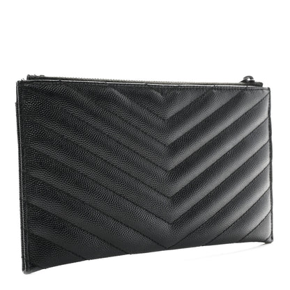 Saint Laurent Grain De Poudre Chevron Monogram Monochrome Bill Pouch Black 3 of 8