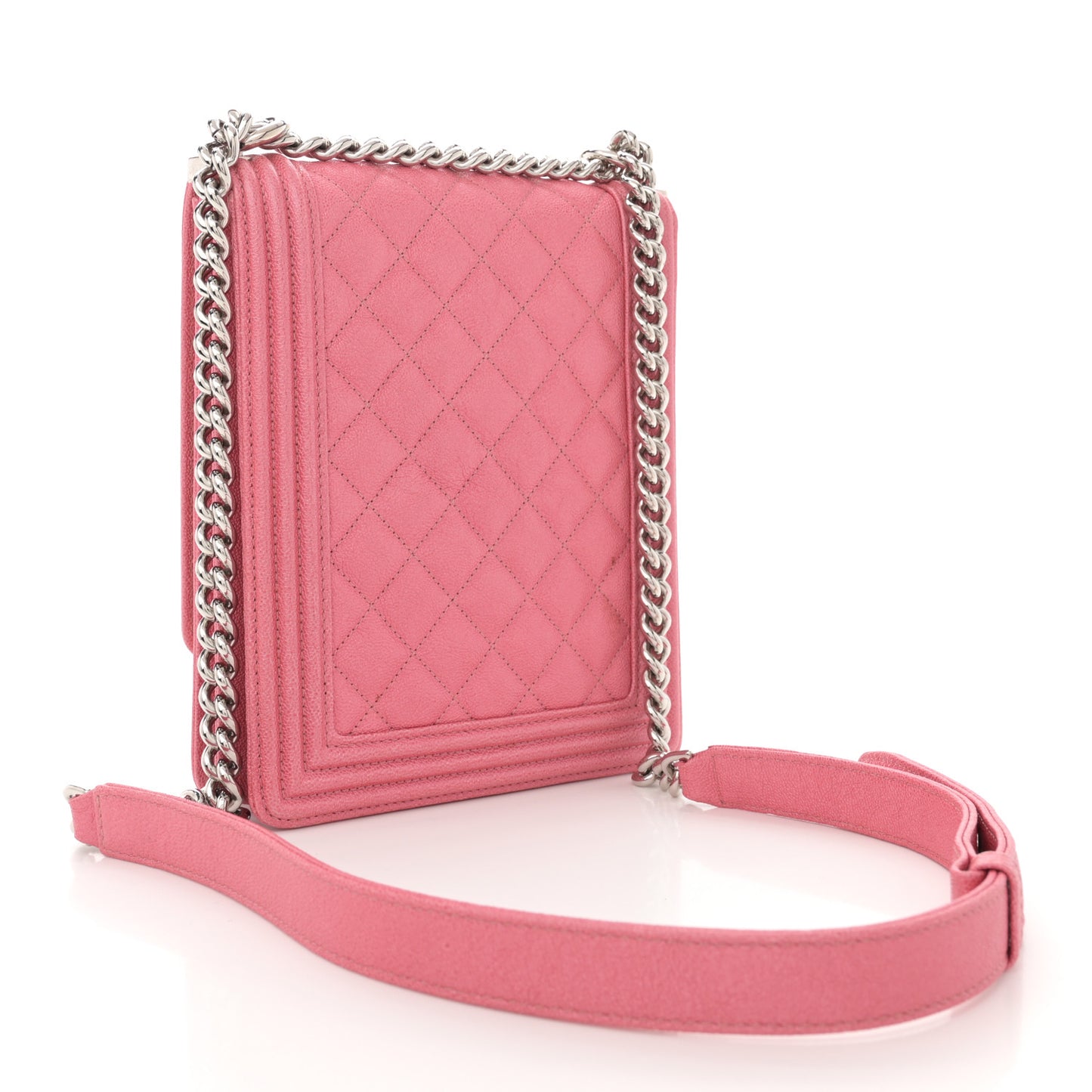 Iridescent Caviar Quilted North South Boy Flap Pink