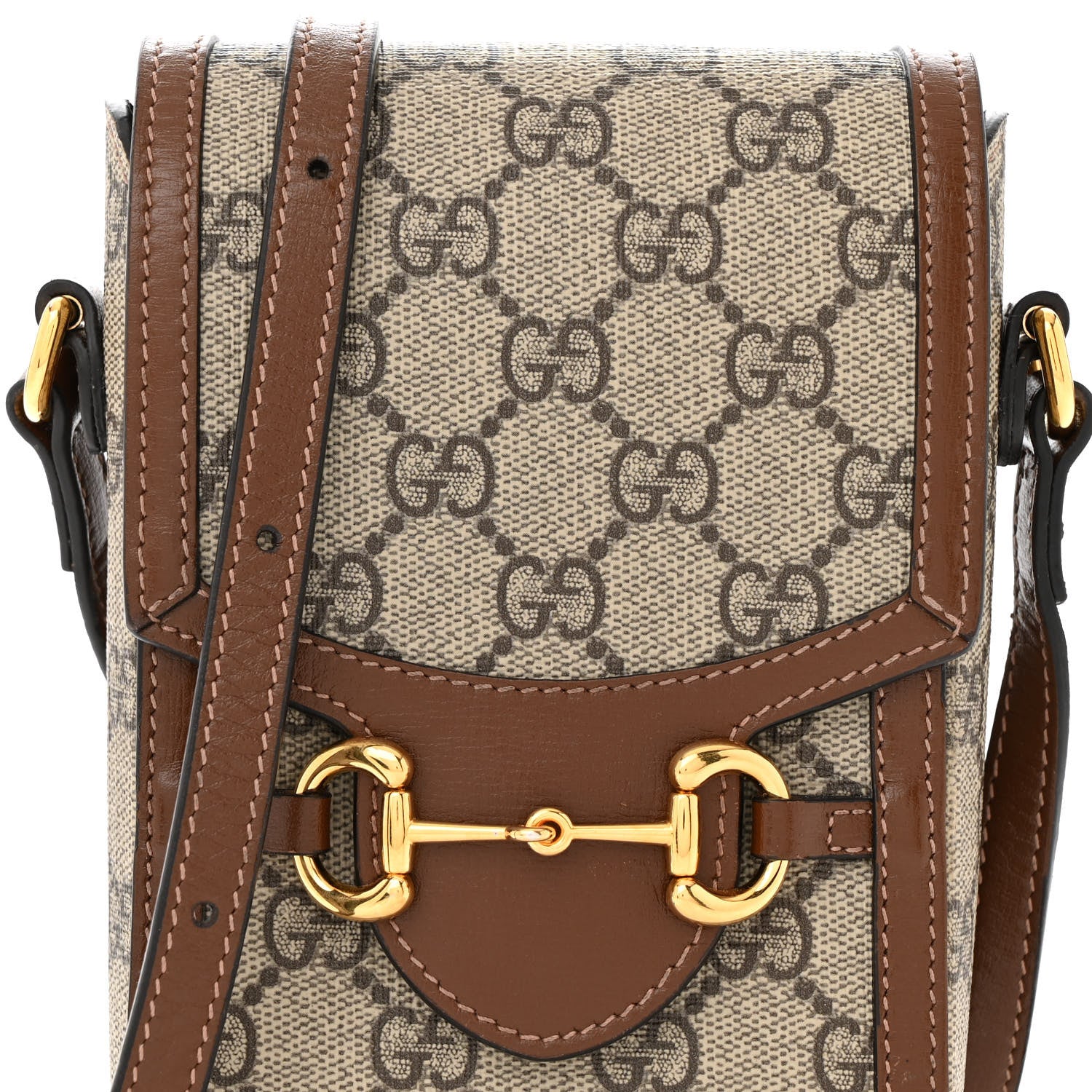 Gucci GG Supreme Monogram Mini Horsebit 1955 Crossbody Bag Beige Brown Sugar 8 of 11
