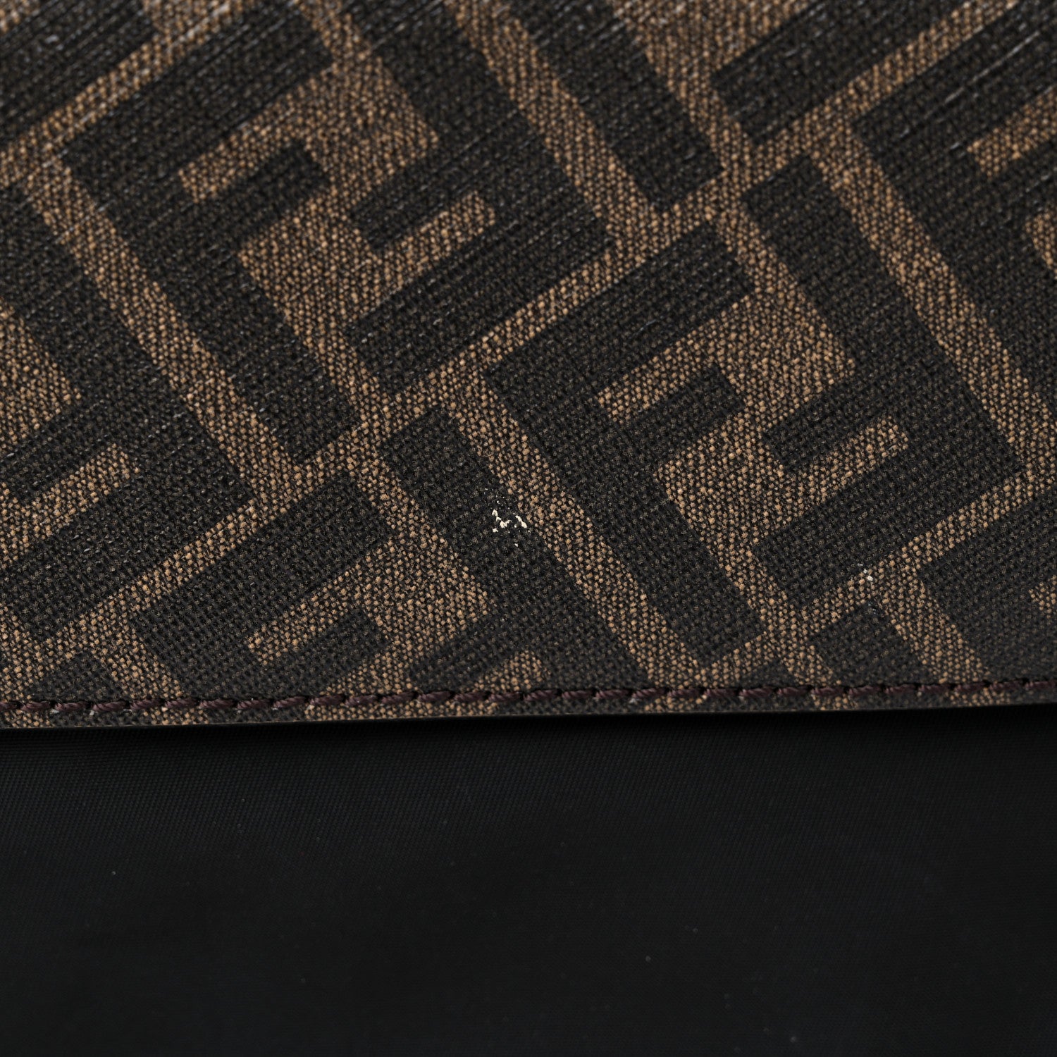 Fendi Nylon Glazed Fabric Vitello Liberty FF 1974 Diagonal Tobacco Moresco Black 14 of 18