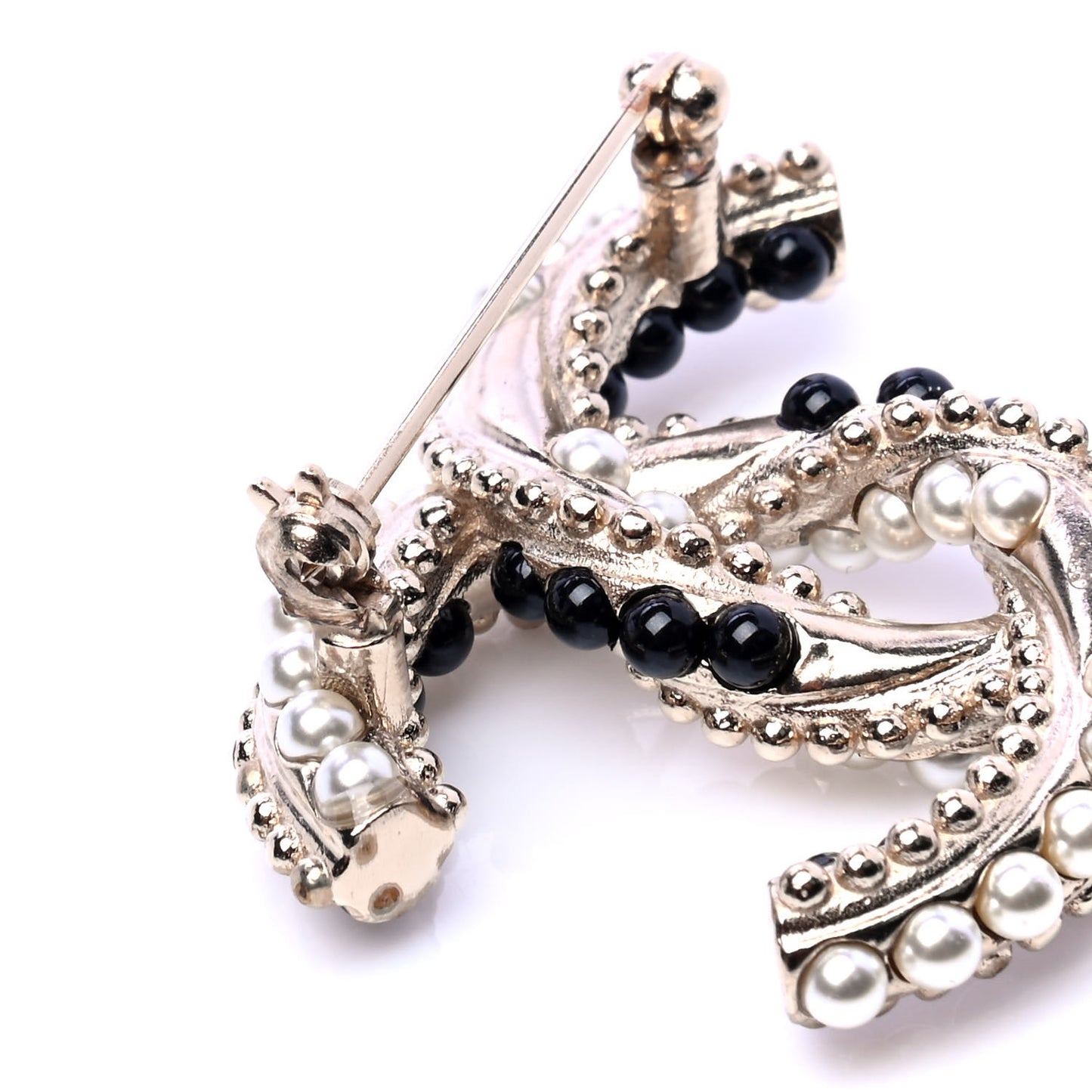 Resin Pearl Twisted CC Brooch Gold