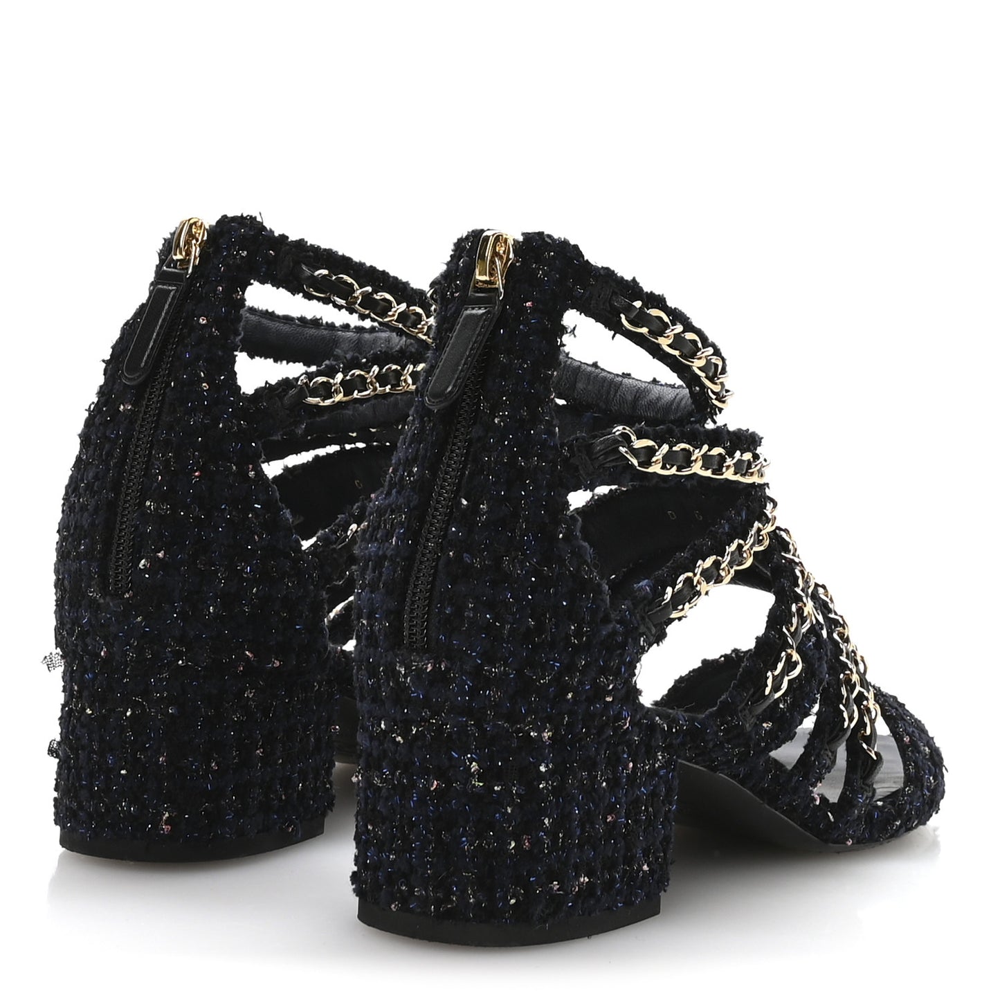 Metallic Tweed Gladiator Chain Sandals 39 Navy Bronze
