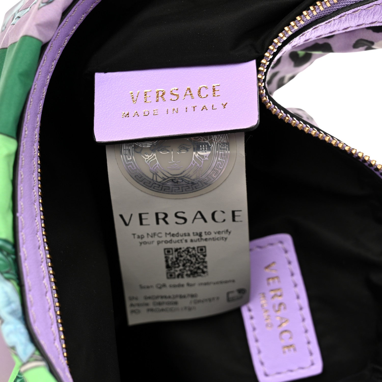 Versace Nylon Calfskin Barocco Mosaic Print Hobo Bag Jacaranda Multicolor 7 of 11