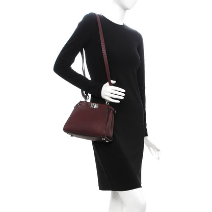 Fendi Cuoio Romano Selleria Bi-Color Mini Peekaboo Iconic Satchel Bordeaux Grigio Polvere 2 of 8