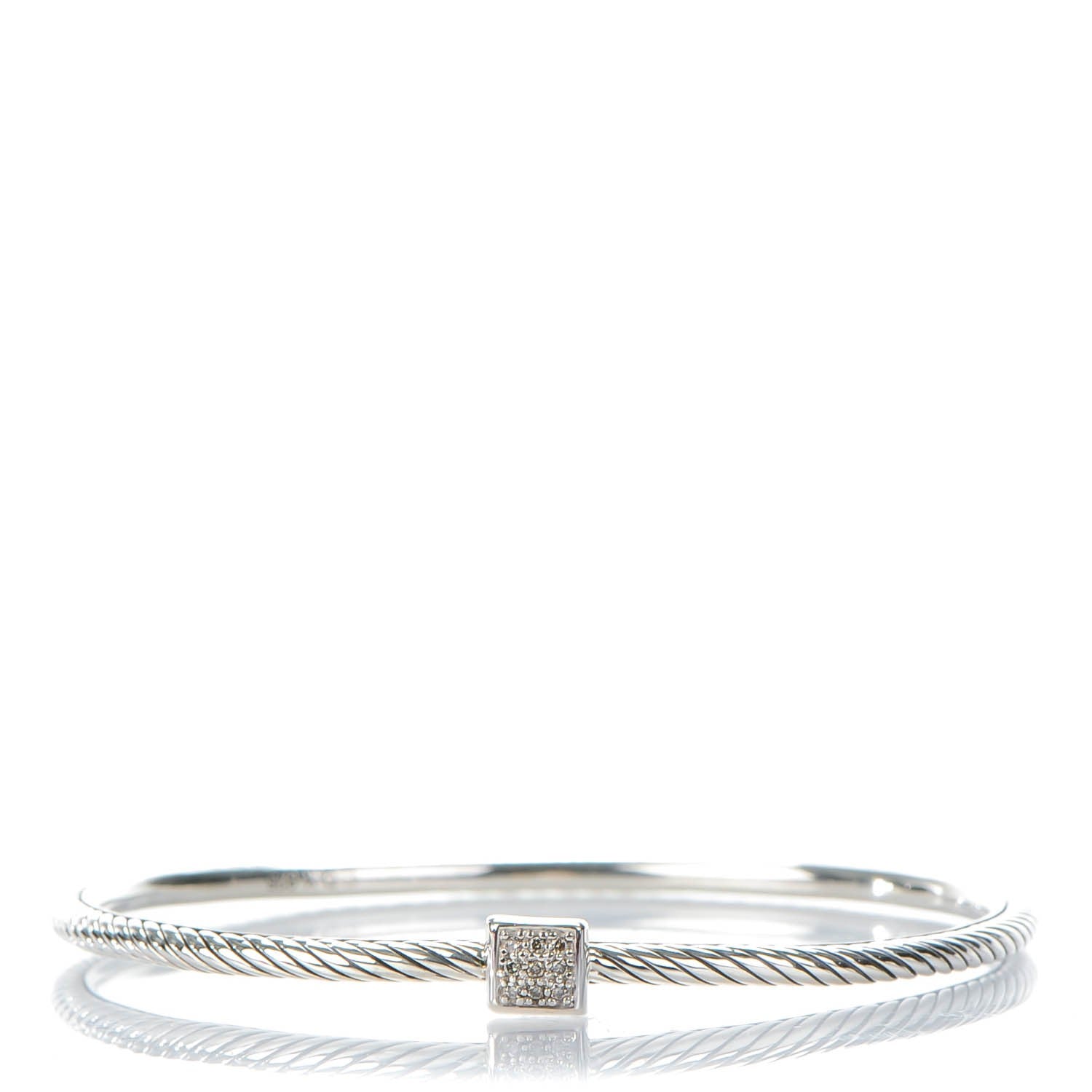 David Yurman Sterling Silver Pave Diamond 3mm Cable Wire Bangle 1 of 5