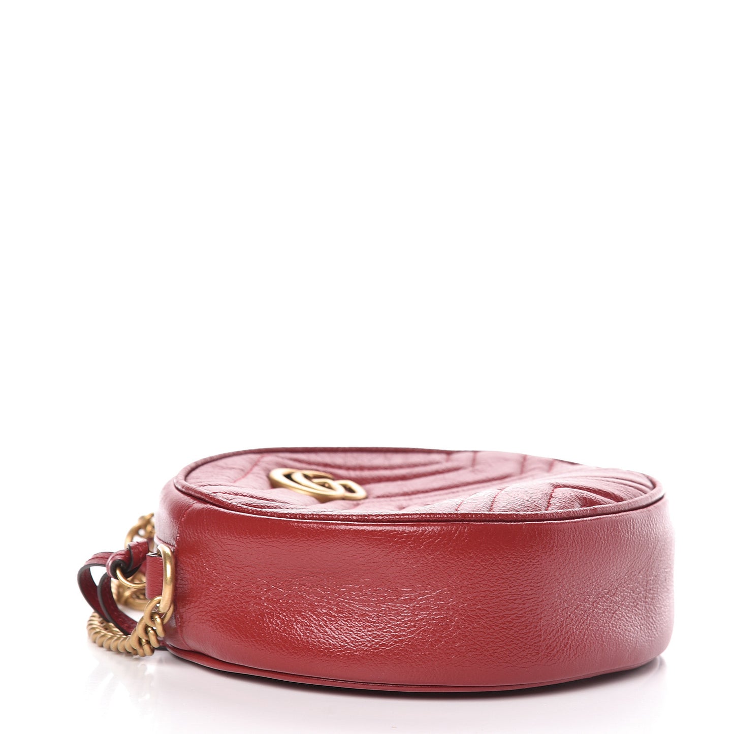 Glazed Calfskin Matelasse Heart Mini GG Marmont Round Shoulder Bag Romantic Cerise