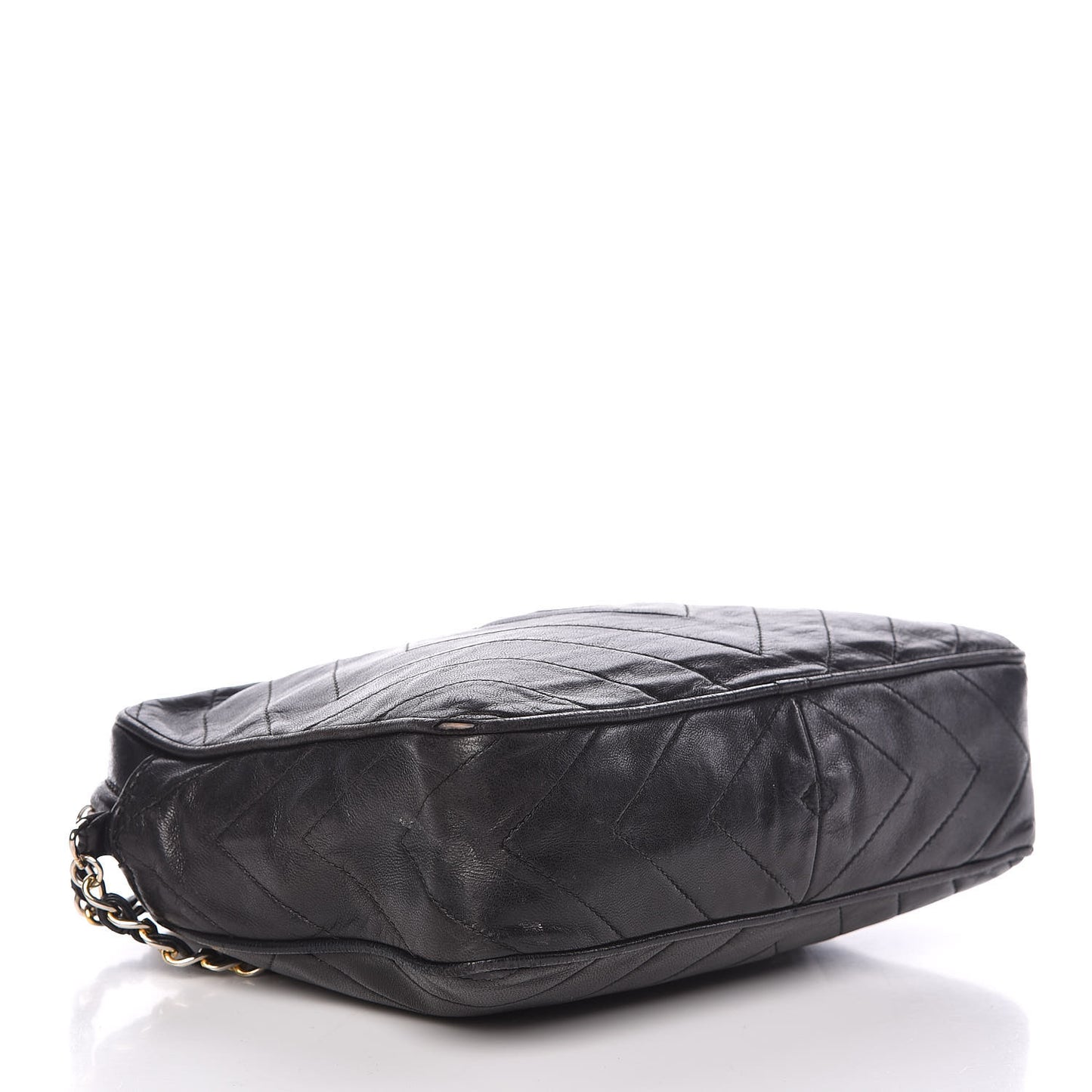 Lambskin Chevron Quilted Tassel Camera Case Black