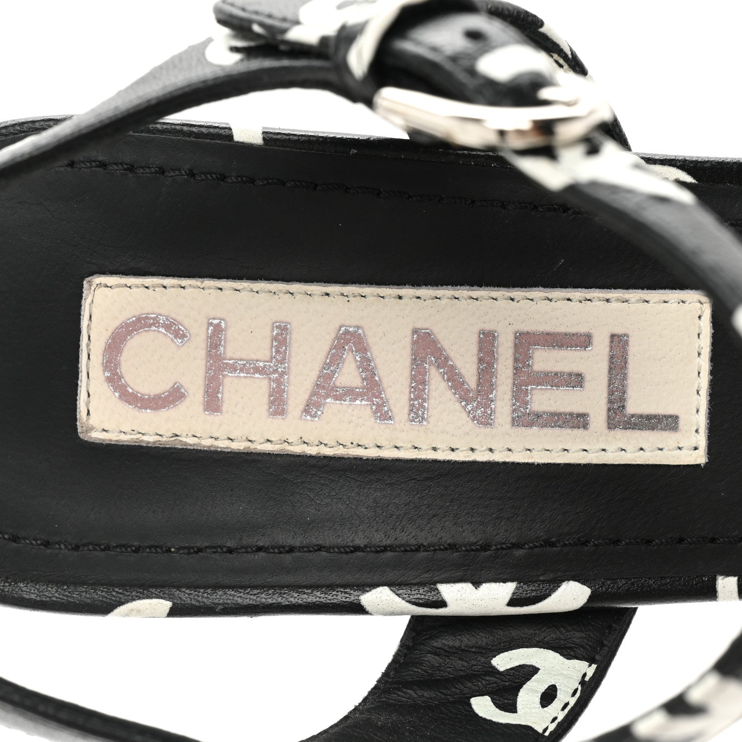 Chanel Printed Lambskin CC Platform Sandals 38 Black White 8 of 15