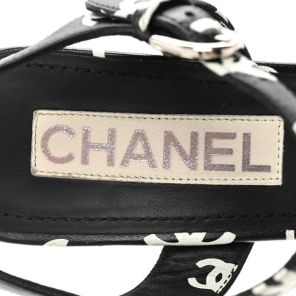 Chanel Printed Lambskin CC Platform Sandals 38 Black White 8 of 15