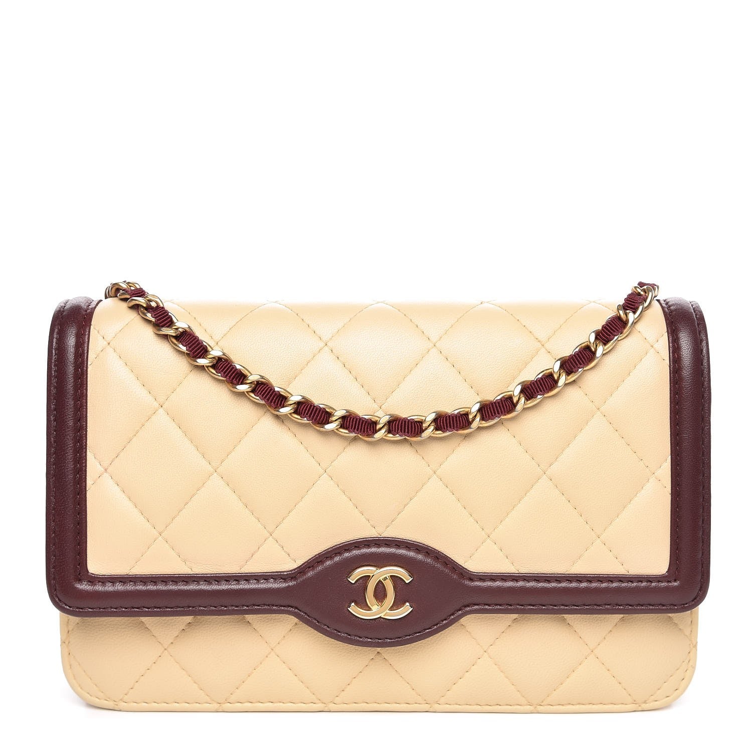 Chanel Lambskin Quilted Two Tone Wallet On Chain WOC Light Pink Burgundy 2 of 15
