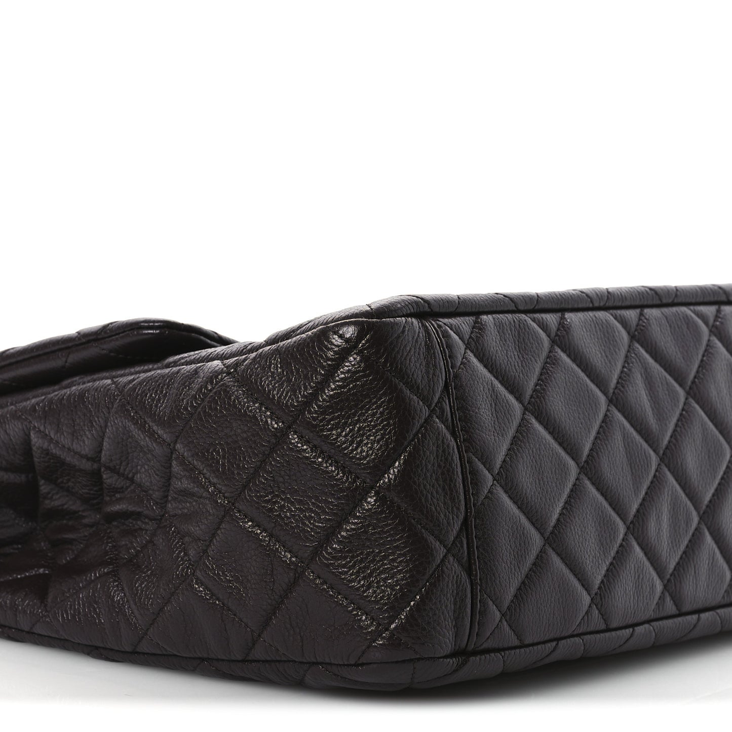Grained Calfskin Quilted XXL Travel Flap Bag Dark Brown