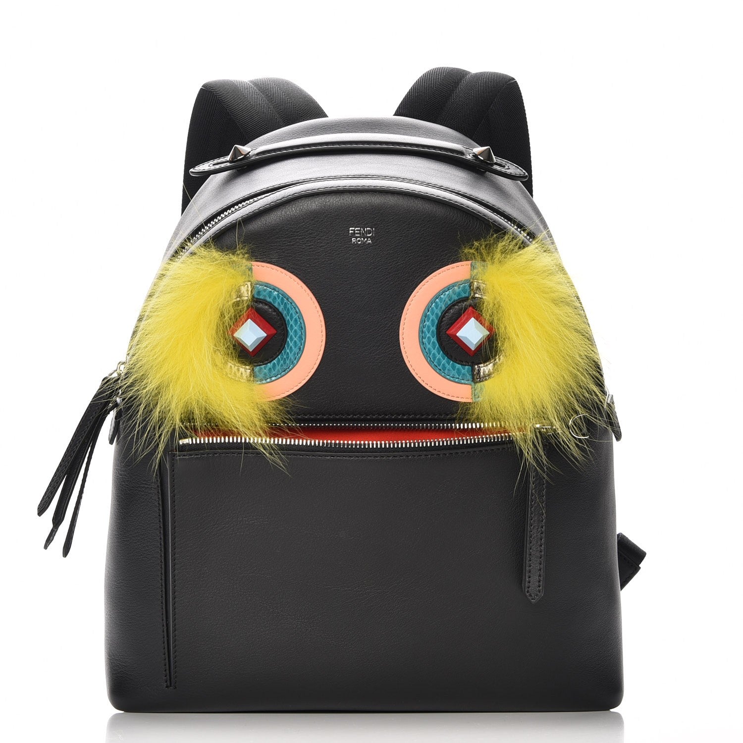 Fendi Vitello Dolce Fox Elaphe Ayers Hypnoteyes Large Backpack Black Giallo Multicolor 1 of 7