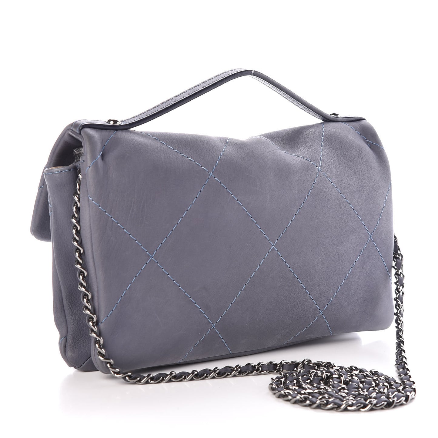 Washed Calfskin Diamond Stitch Hamptons Clutch With Chain Blue