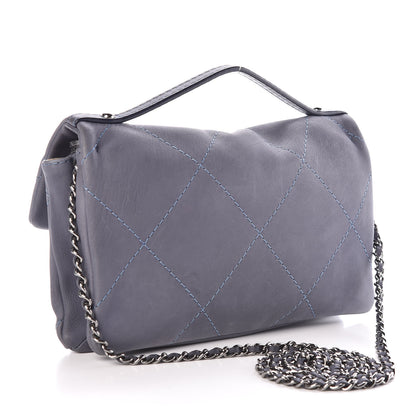 Chanel Washed Calfskin Diamond Stitch Hamptons Clutch With Chain Blue 3 of 10