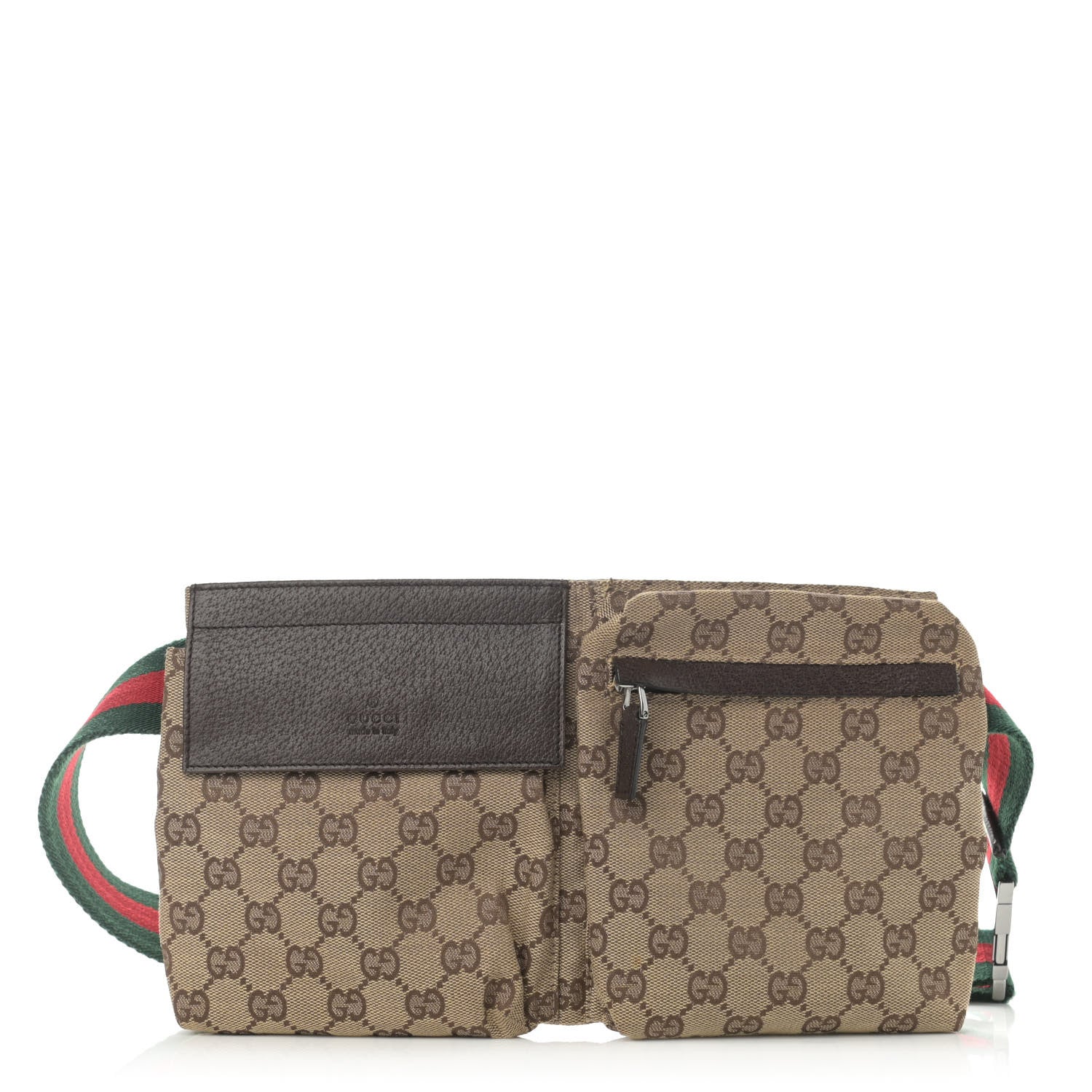 Gucci GG Monogram Web Double Pocket Belt Bag Dark Brown 1 of 16
