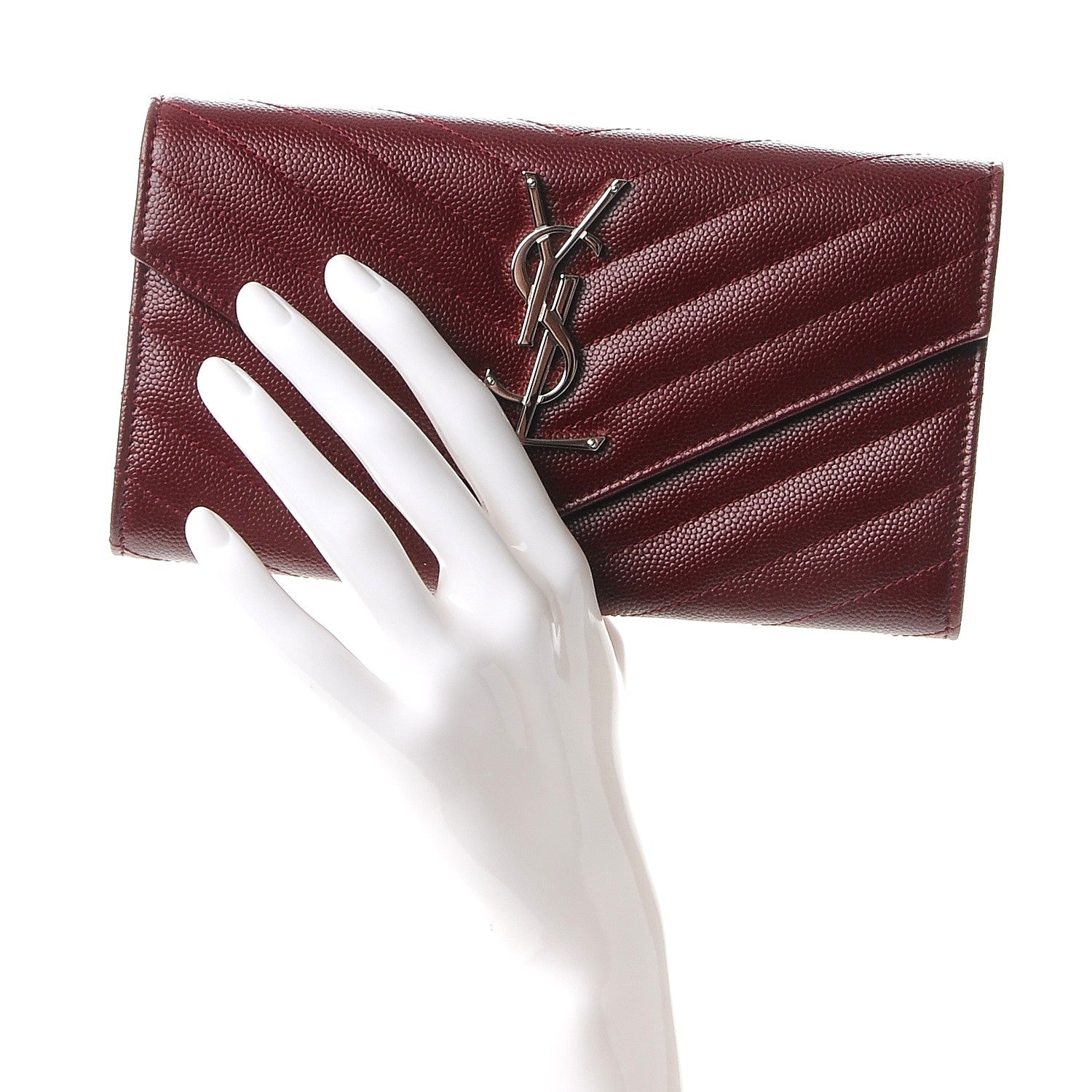 Saint Laurent Grain De Poudre Matelasse Chevron Monogram Wallet Palissandre 2 of 7