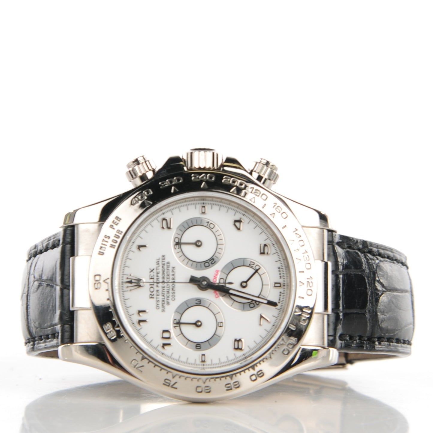 18K White Gold Alligator 40mm Oyster Perpetual Daytona Cosmograph Watch White 116519