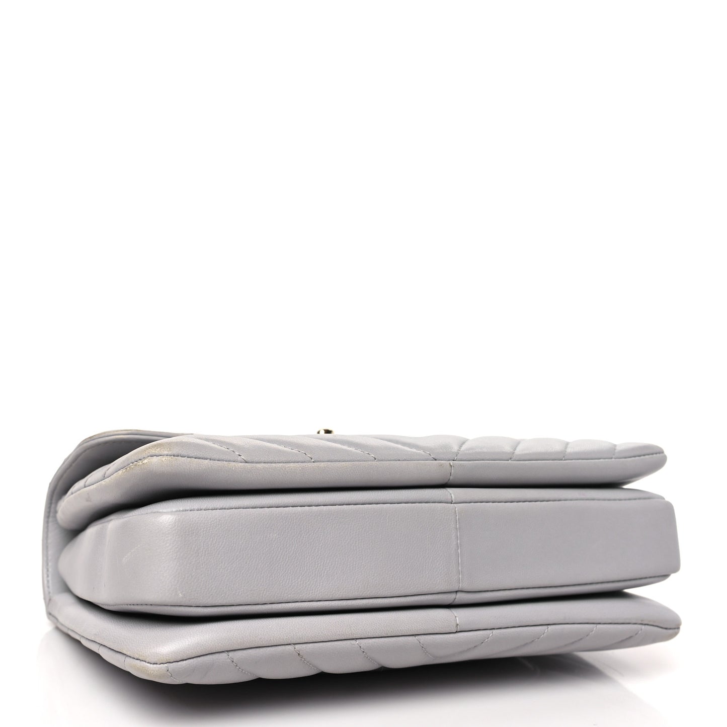 Lambskin Chevron Quilted Small Trendy CC Flap Dual Handle Bag Grey