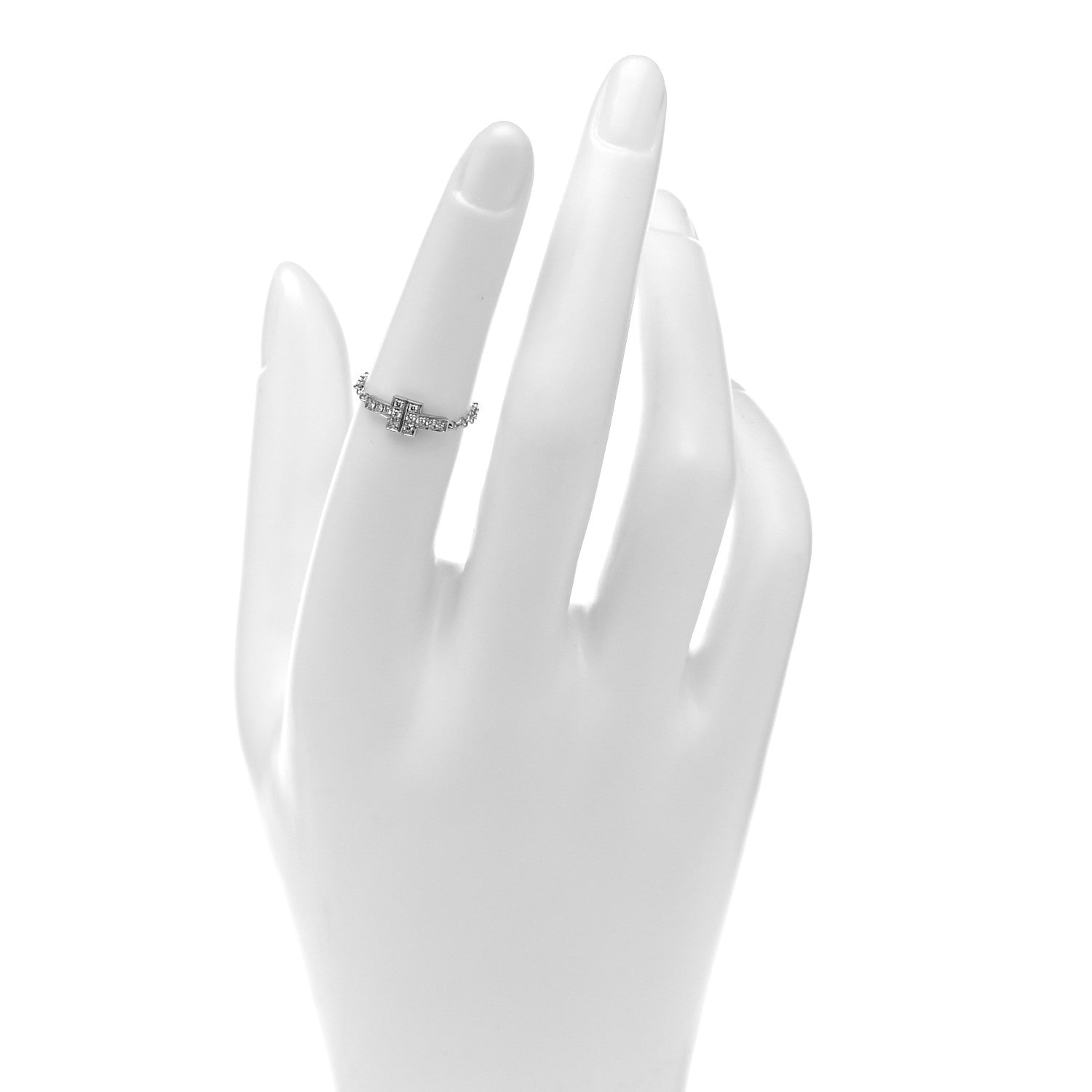 Tiffany 18K White Gold Diamond T Chain Ring 49 4.75 2 of 4