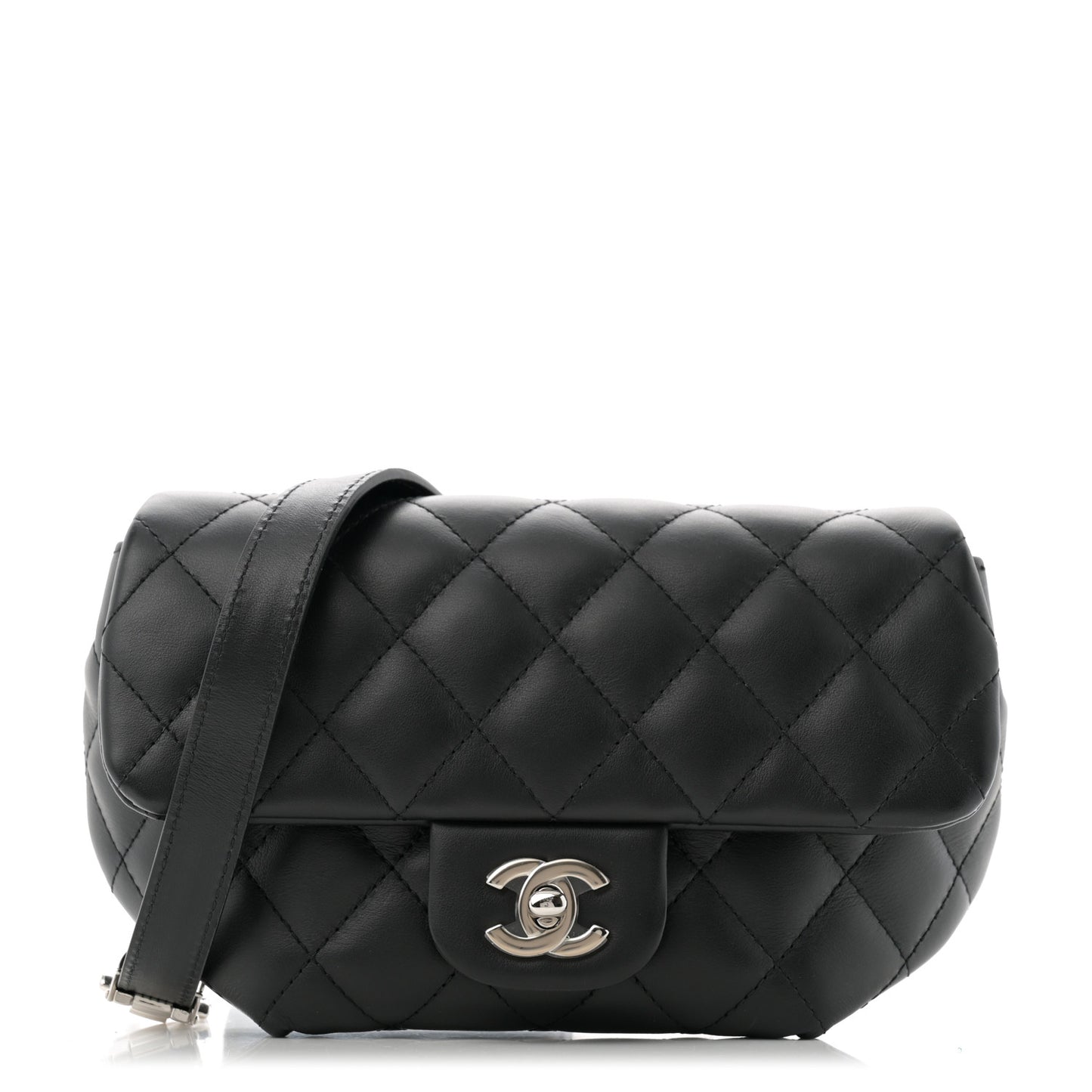 Calfskin Quilted CC Uniform Flap Belt Bag Black