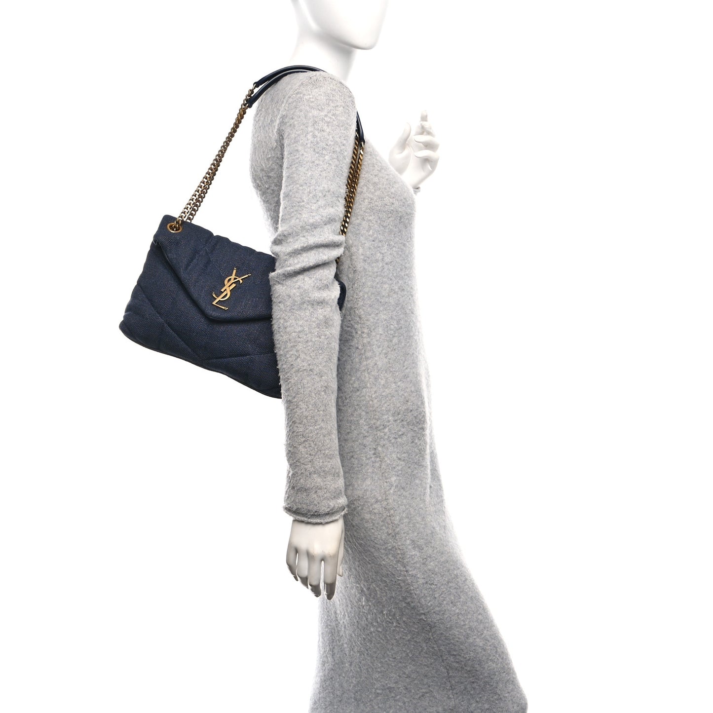 Canvas Quilted Small Loulou Puffer Monogram Chain Satchel Marine