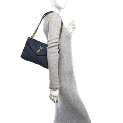 Saint Laurent Canvas Quilted Small Loulou Puffer Monogram Chain Satchel Marine 2 of 11
