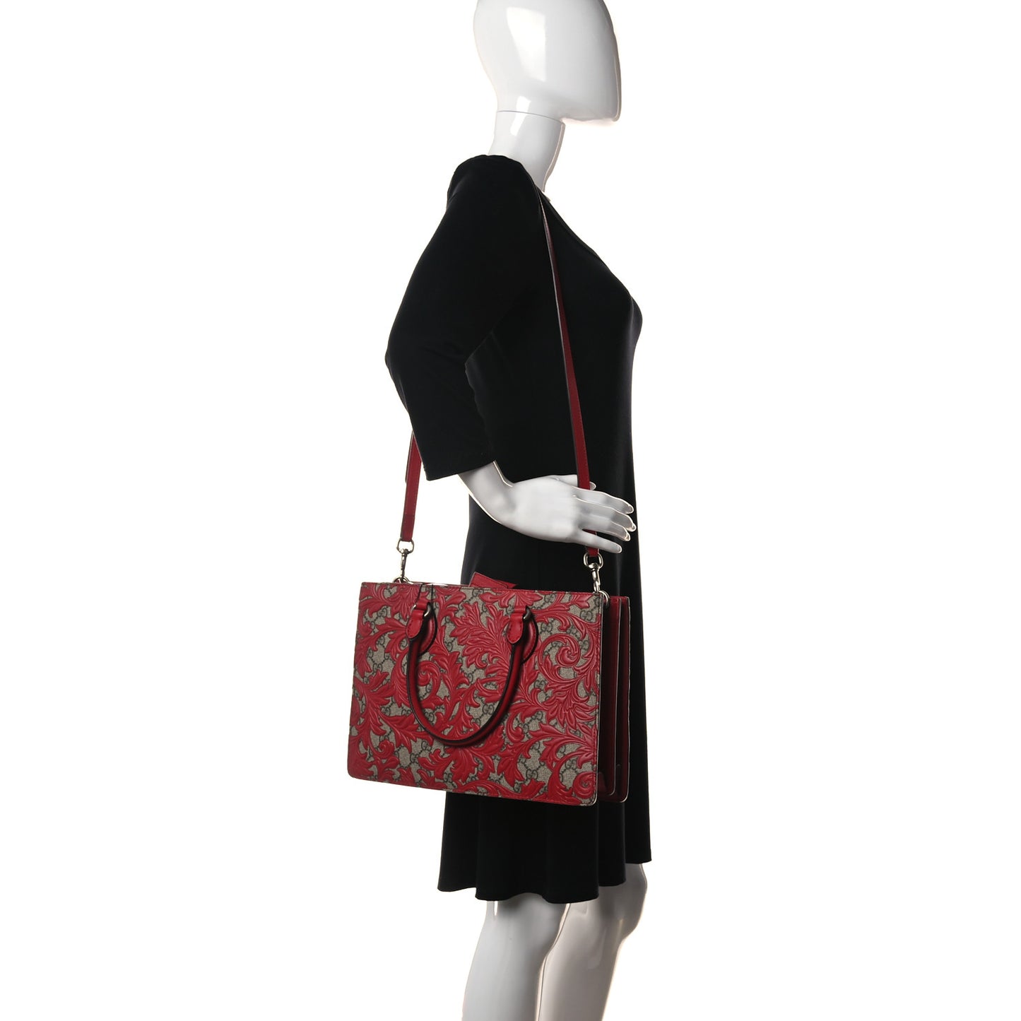GG Supreme Monogram Arabesque Small Top Handle Bag Beige Hibiscus Red