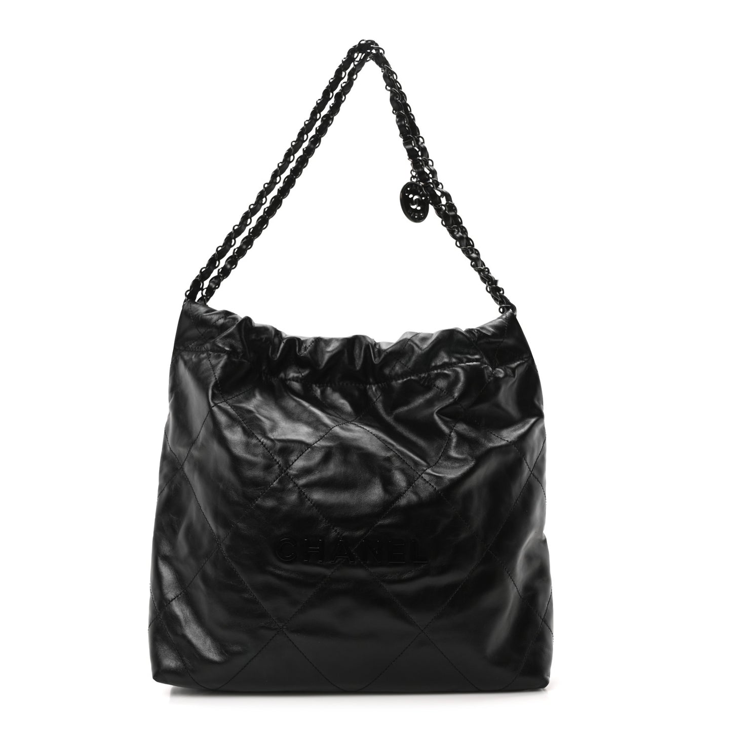 Shiny Calfskin Quilted Small Chanel 22 So Black