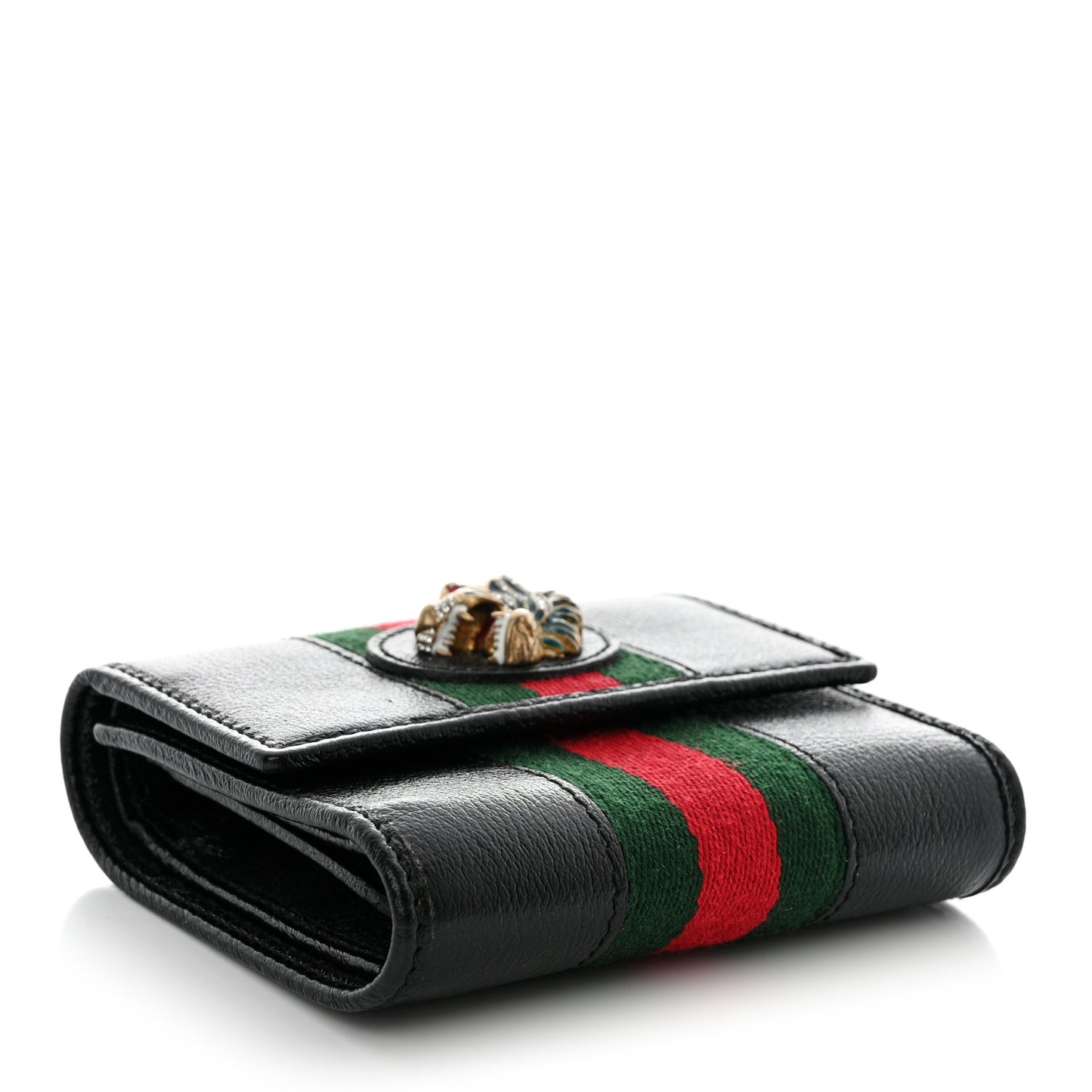 Textured Calfskin Web Rajah Trifold Black