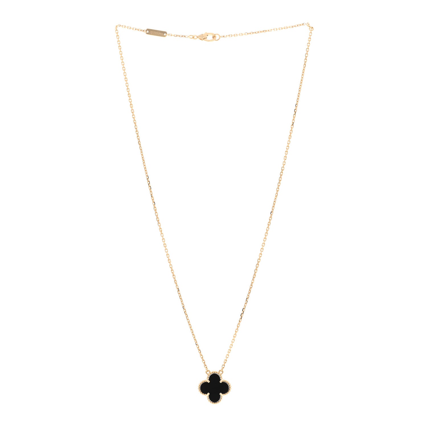 Van Cleef & Arpels 18K Yellow Gold Black Onyx Vintage Alhambra Pendant Necklace 3 of 6