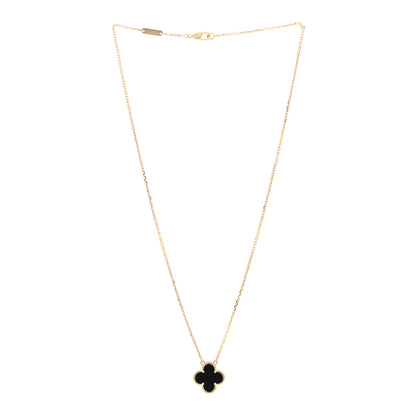 Van Cleef & Arpels 18K Yellow Gold Black Onyx Vintage Alhambra Pendant Necklace 3 of 6