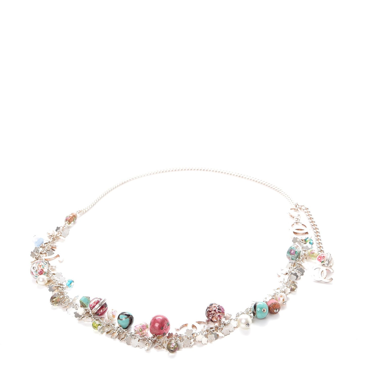 Glass Beaded Charm CC Belt Silver Multicolor