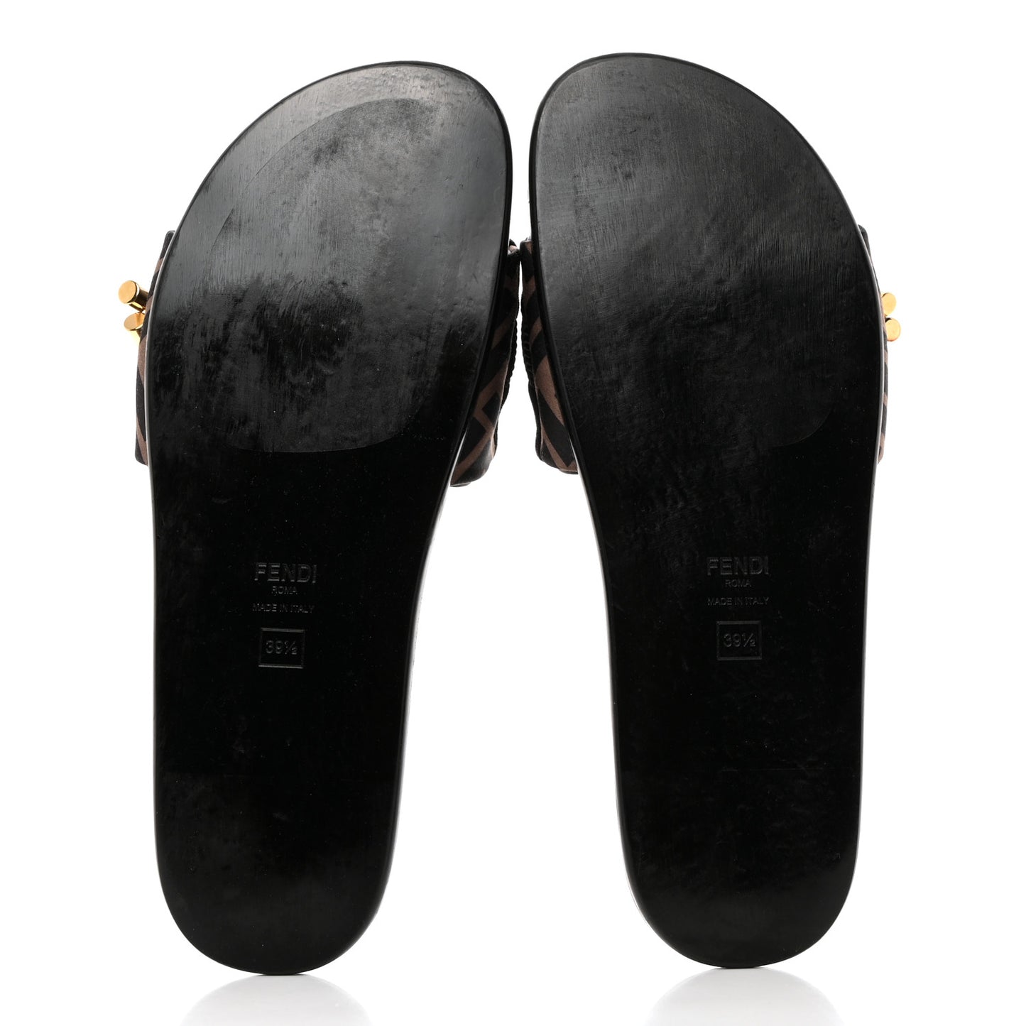 Satin FF Fendi Feel Slide Sandals 39.5 Tobacco Black