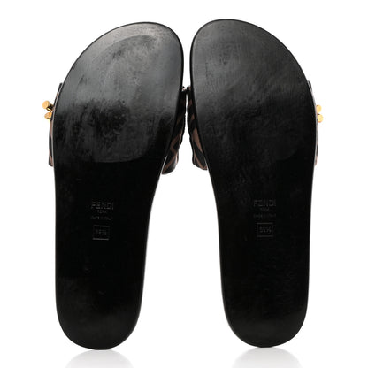 Fendi Satin FF Fendi Feel Slide Sandals 39.5 Tobacco Black 5 of 8