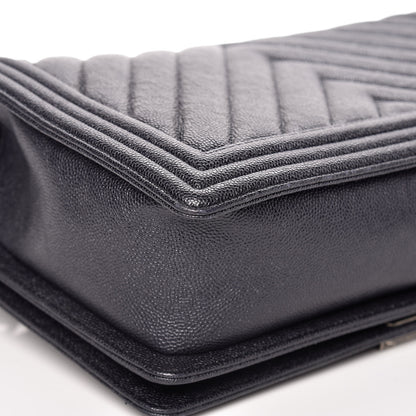 Chanel Metallic Caviar Quilted Chevron New Medium Boy Flap Navy 13 of 13