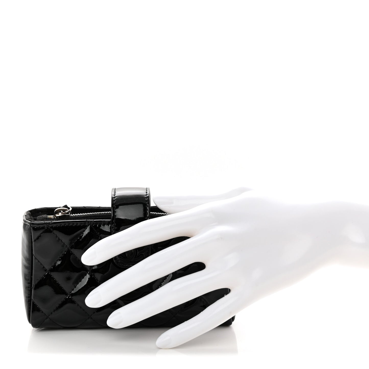 Patent Quilted Mini Phone Holder Clutch Black