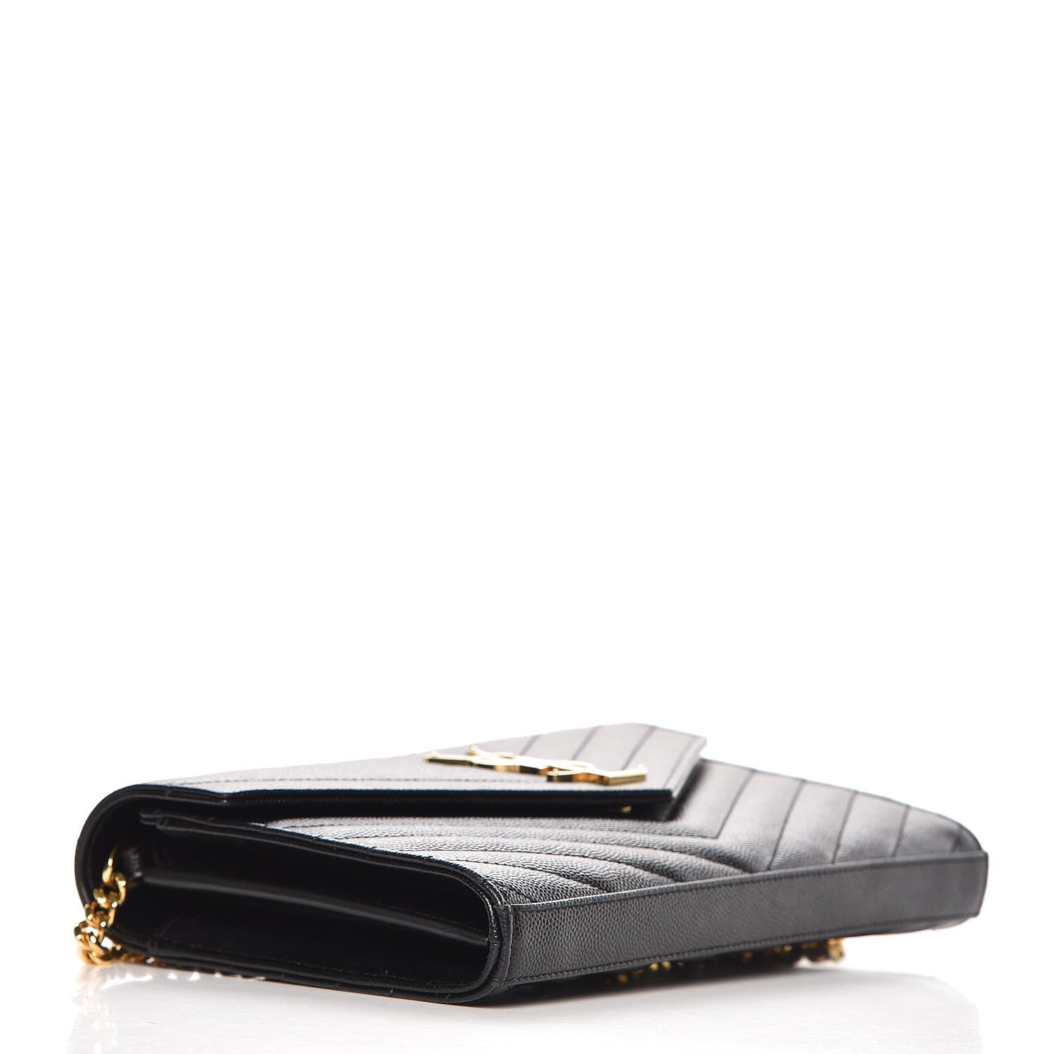 Saint Laurent Grain De Poudre Matelasse Chevron Monogram Chain Wallet Black 4 of 10