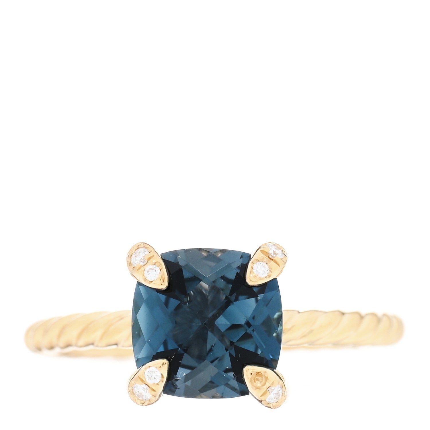 David Yurman 18K Yellow Gold Diamond Blue Topaz 7mm Chatelaine Ring 47 4 1 of 5