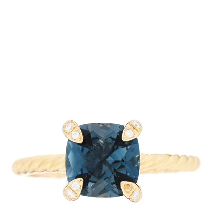 David Yurman 18K Yellow Gold Diamond Blue Topaz 7mm Chatelaine Ring 47 4 1 of 5