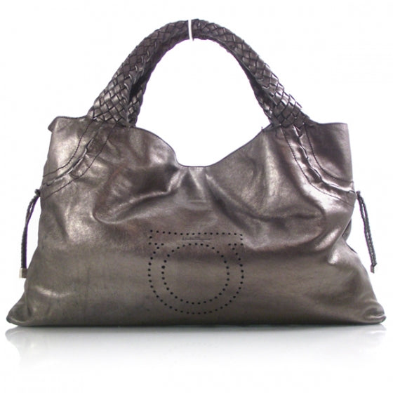 SALVATOREFERRAGAMOLeatherWovenHandleToteMetallic