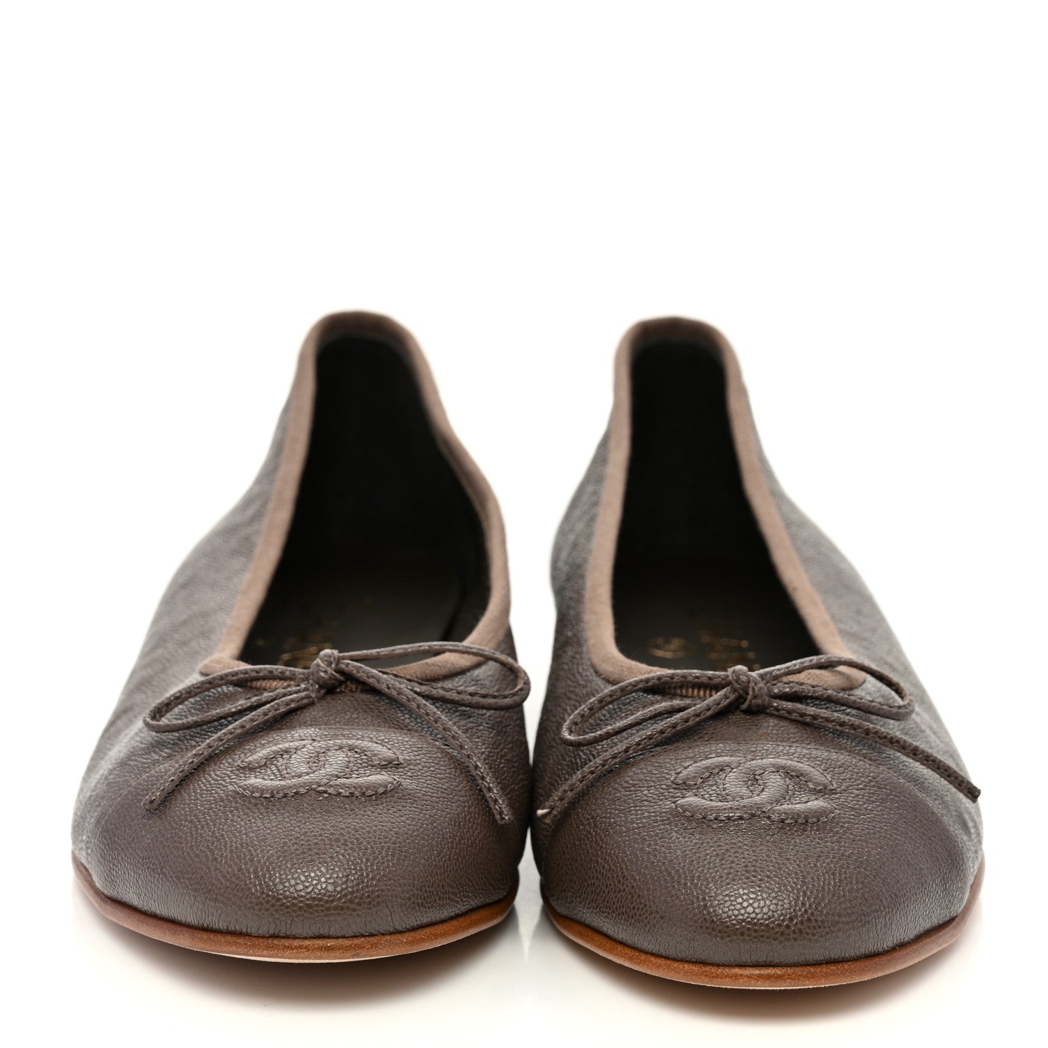 Chanel Caviar CC Cap Toe Ballerina Flats 37 Brown 2 of 9