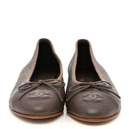 Chanel Caviar CC Cap Toe Ballerina Flats 37 Brown 2 of 9